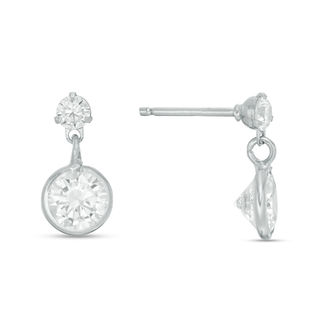Child's Cubic Zirconia Duo Dangle Drop Earrings in Sterling Silver