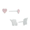 Thumbnail Image 1 of Child's Pink Crystal Heart and Elephant Stud Earrings Set in Sterling Silver