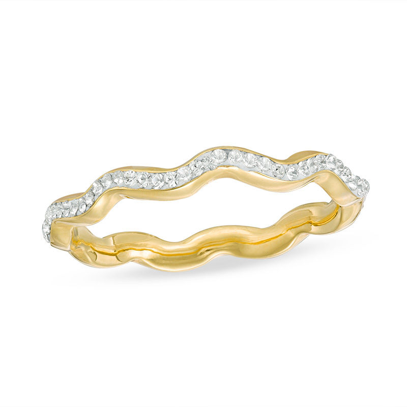 Main Image 1 of Made in Italy Crystal Wavy Band in 10K Gold - Size 7