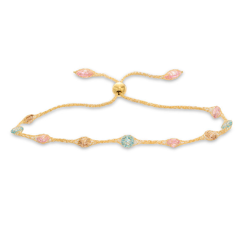 Main Image 1 of Made in Italy Multi-Color Cubic Zirconia within Mesh Bolo Bracelet in 10K Gold - 10"