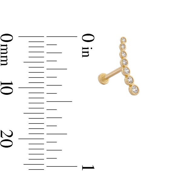 14K Tube Gold CZ Graduated Curved Crawler Stud - 18G 5/16"