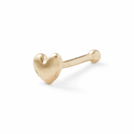 14K Semi-Solid Gold Heart Nose Stud - 22G 1/4"