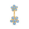 014 Gauge Blue Crystal Flower Curved Belly Button Ring in Stainless Steel with Yellow IP