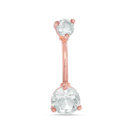 014 Gauge Cubic Zirconia Solitaire Curved Belly Button Ring in Solid Stainless Steel with Rose IP