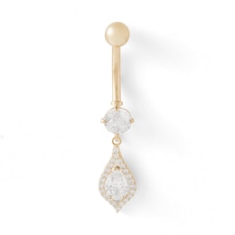10K Solid Gold CZ Teardrop Dangle Belly Button Ring - 14G 3/8&quot;