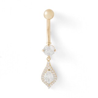 10K Solid Gold CZ Teardrop Dangle Belly Button Ring