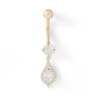 10K Solid Gold CZ Teardrop Dangle Belly Button Ring