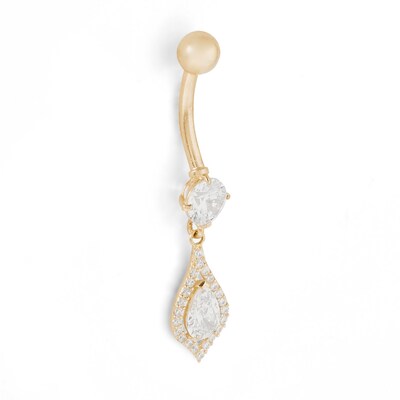10K Solid Gold CZ Teardrop Dangle Belly Button Ring