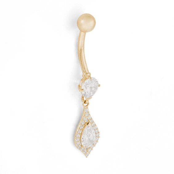 10K Solid Gold CZ Teardrop Dangle Belly Button Ring