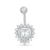 Thumbnail Image 1 of 014 Gauge 6mm Cubic Zirconia Shadow Heart Belly Button Ring in Stainless Steel