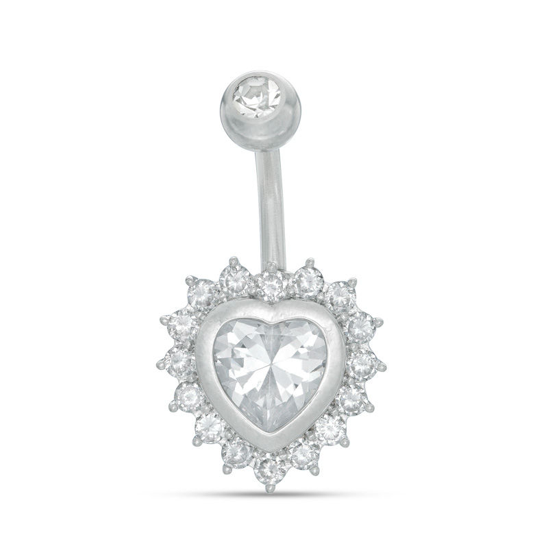 Main Image 1 of 014 Gauge 6mm Cubic Zirconia Shadow Heart Belly Button Ring in Stainless Steel