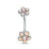 014 Gauge Simulated Pink Pearl and Iridescent Flower Curved Belly Button Ring in Stainless Steel