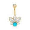 014 Gauge Simulated Turquoise and Cubic Zirconia Headdress Curved Belly Button Ring in Stainless Steel with Yellow IP