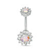 Thumbnail Image 1 of Solid Stainless Steel Crystal Iridescent Frame Belly Button Ring - 14G