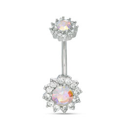 Solid Stainless Steel Crystal Iridescent Frame Belly Button Ring - 14G