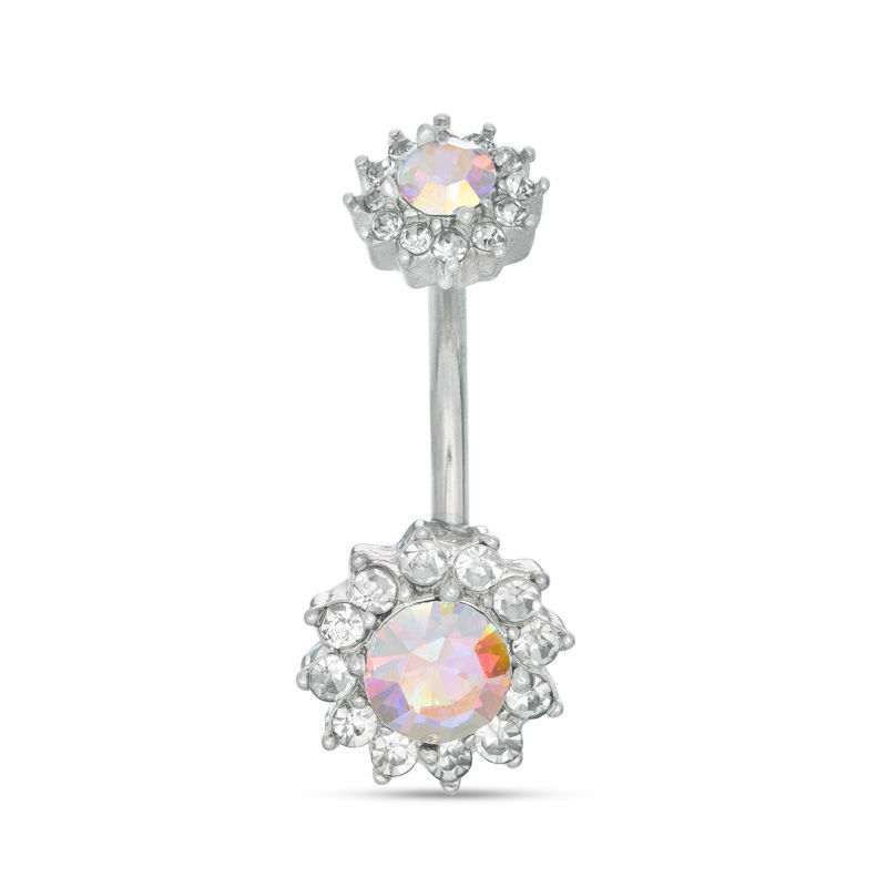 Main Image 1 of Solid Stainless Steel Crystal Iridescent Frame Belly Button Ring - 14G