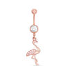 014 Gauge Cubic Zirconia Flamingo Drop Belly Button Ring in Stainless Steel with Rose IP