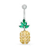 Thumbnail Image 0 of 014 Gauge Green and Yellow Cubic Zirconia Pineapple Dangle Belly Button Ring in Stainless Steel