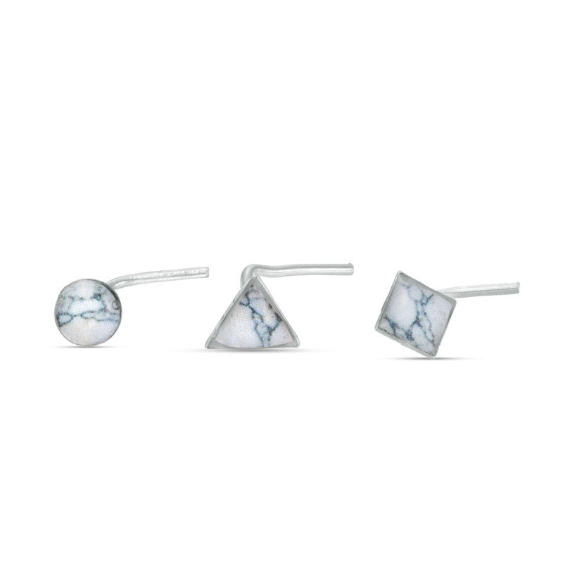 022 Gauge Multi-Shaped Marble Nose Stud Set in Stainless Steel