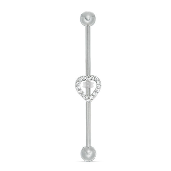 014 Gauge Crystal Heart Outline Industrial Barbell in Stainless Steel