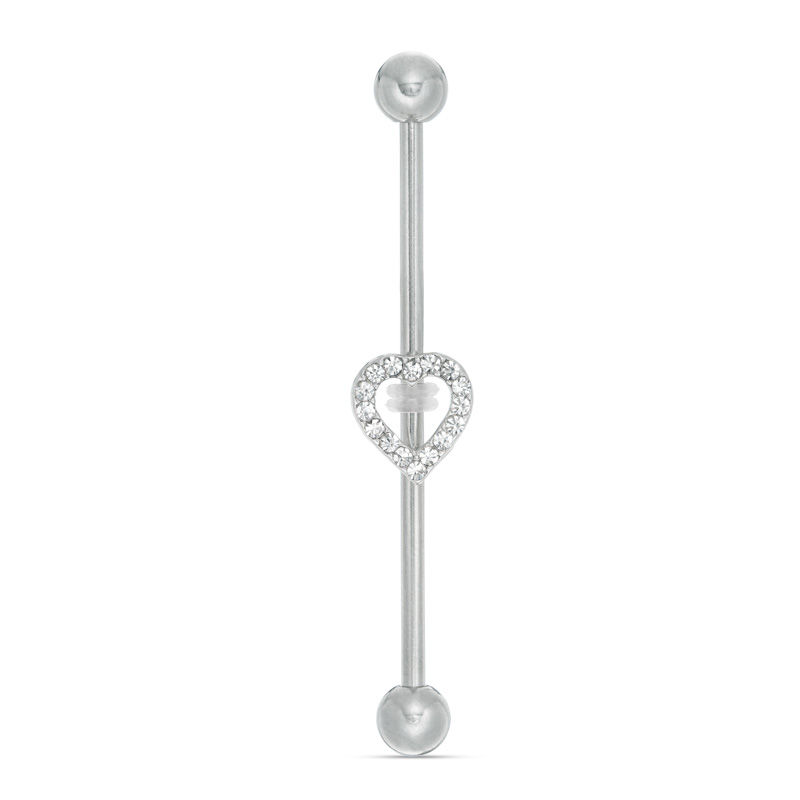 Main Image 1 of 014 Gauge Crystal Heart Outline Industrial Barbell in Stainless Steel