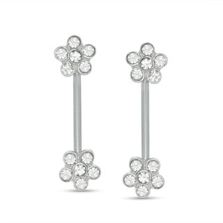 014 Gauge Cubic Zirconia Flower Barbell Set in Stainless Steel