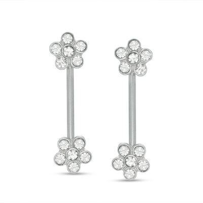 014 Gauge Cubic Zirconia Flower Barbell Set in Stainless Steel