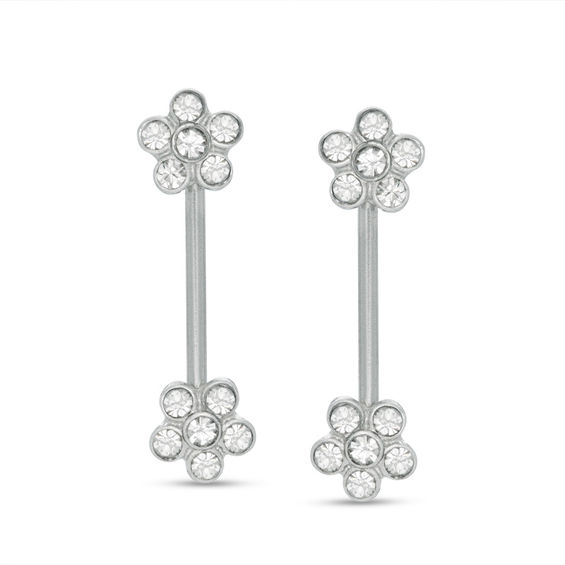 014 Gauge Cubic Zirconia Flower Barbell Set in Stainless Steel