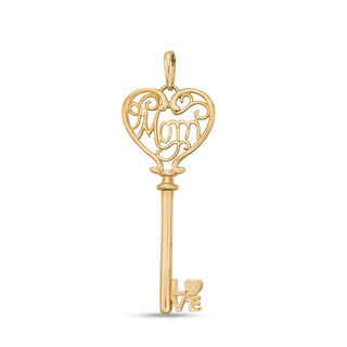 "Mom" Heart-Top Key Pendant Charm in 10K Gold