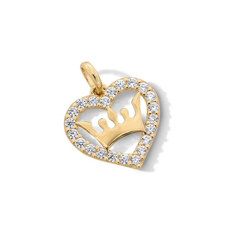 Main Image 1 of Cubic Zirconia Heart with Crown Pendant Charm in 10K Solid Gold