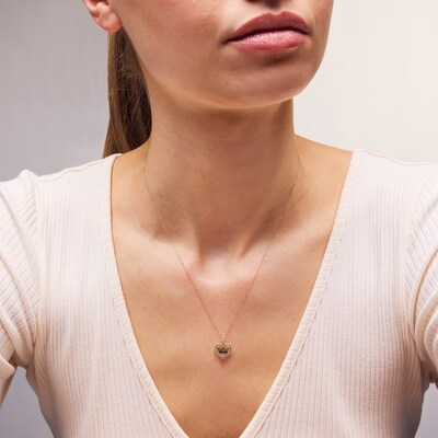 10K Solid Gold CZ Heart with Crown Necklace Charm
