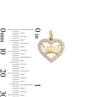 10K Solid Gold CZ Heart with Crown Necklace Charm