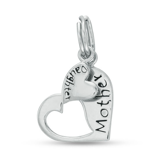 Mother/Daughter Double Heart Charm in Sterling Silver