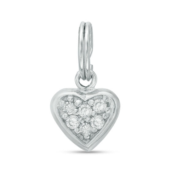 Cubic Zirconia Cluster Heart Charm in Sterling Silver