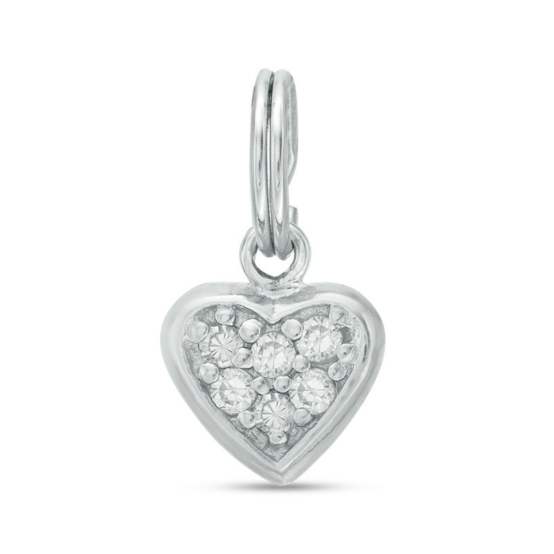 Cubic Zirconia Cluster Heart Charm in Sterling Silver