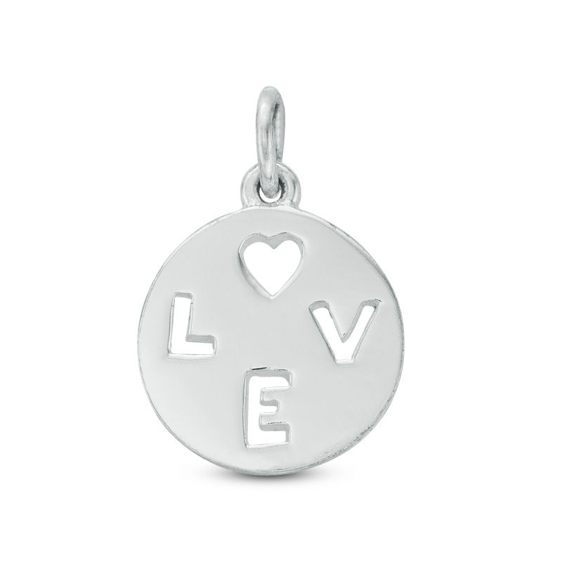 Main Image 1 of "LOVE" Cutout Disc Pendant Charm in Sterling Silver