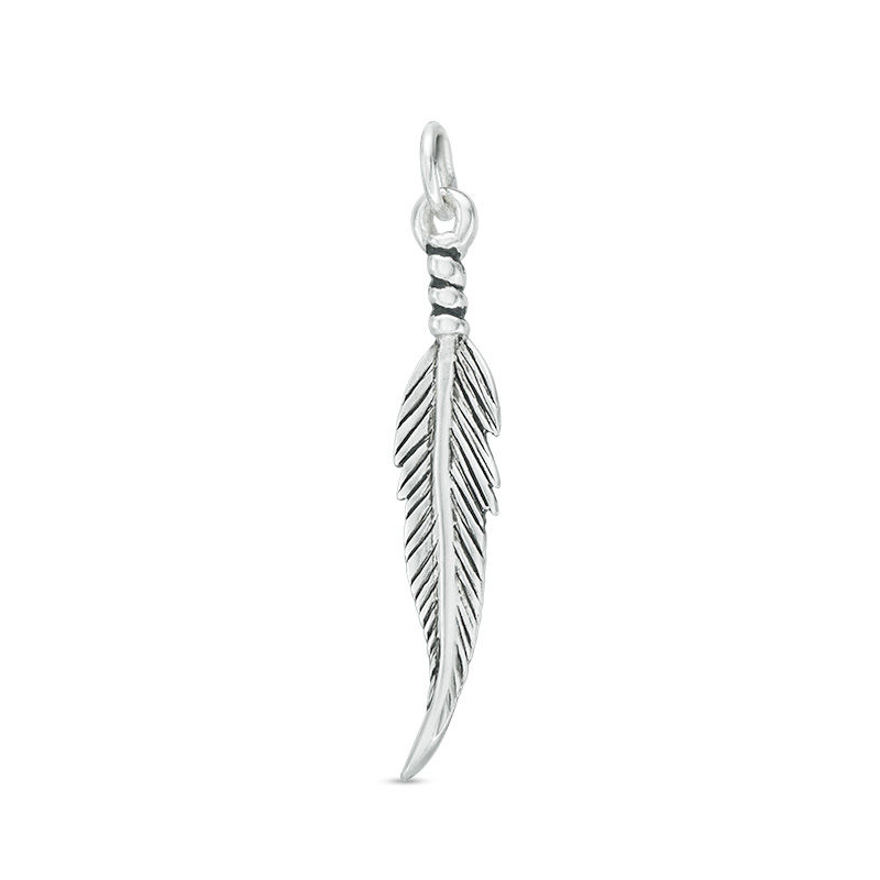 Main Image 1 of Antique-Finish Feather Charm in Sterling Silver
