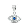 Blue and White Cubic Zirconia Evil Eye Pendant Charm in Solid Sterling Silver