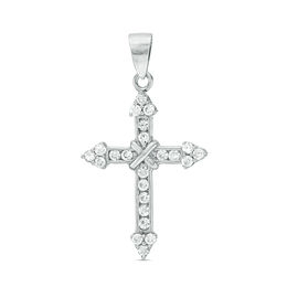 Cubic Zirconia Cross Pendant Charm in Solid Sterling Silver