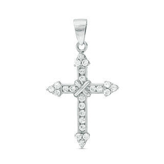 Solid Sterling Silver CZ with "X" Accent Cross Necklace Charm