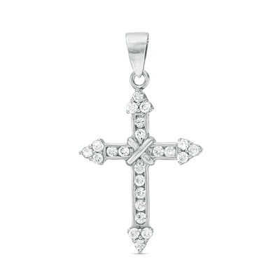 Solid Sterling Silver CZ with "X" Accent Cross Necklace Charm