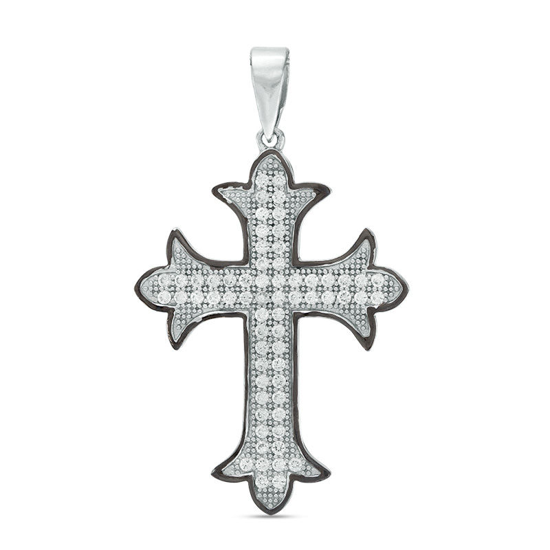 Main Image 1 of Cubic Zirconia Gothic-Style Cross Pendant Charm in Sterling Silver