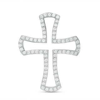 Cubic Zirconia Cross Outline Pendant Charm in Sterling Silver