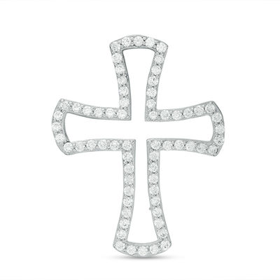 Cubic Zirconia Cross Outline Pendant Charm in Sterling Silver