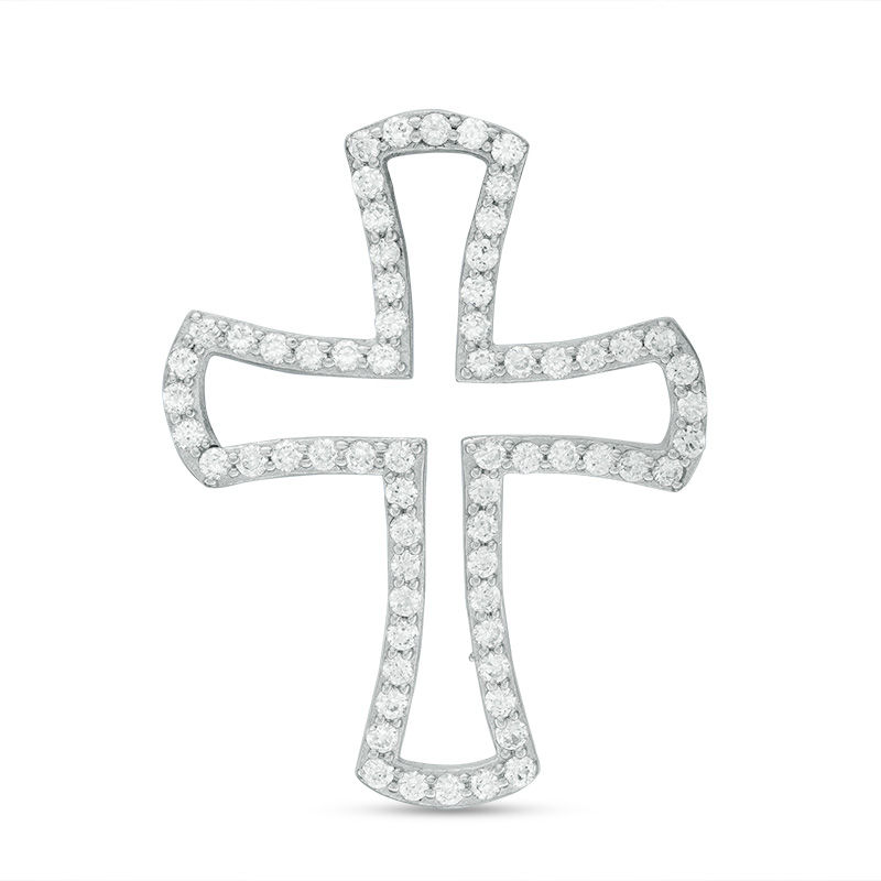 Main Image 1 of Cubic Zirconia Cross Outline Pendant Charm in Sterling Silver