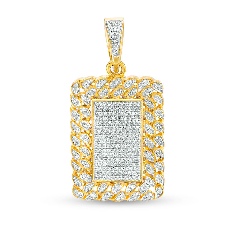 1/3 CT. T.W. Diamond Curb Chain Link Frame Dog Tag Necklace Charm in Sterling Silver with 14K Gold Plate