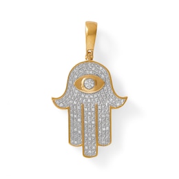 1/10 CT. T.W. Diamond Hamsa Necklace Charm in Sterling Silver with 14K Gold Plate