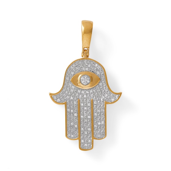 1/10 CT. T.W. Diamond Hamsa Necklace Charm in Sterling Silver with 14K Gold Plate