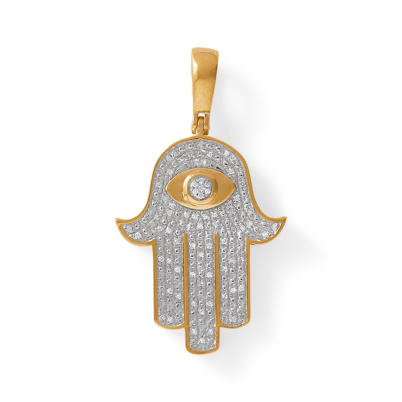 1/10 CT. T.W. Diamond Hamsa Necklace Charm in Sterling Silver with 14K ...