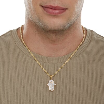 1/10 CT. T.W. Diamond Hamsa Necklace Charm in Sterling Silver with 14K Gold Plate